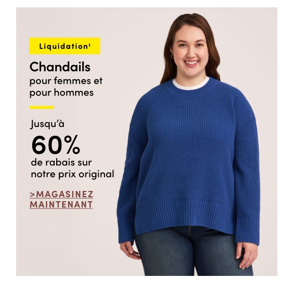 Chandails pour femmes et pour hommes en liquidation jusqu'à 60 % de rabais sur notre prix original